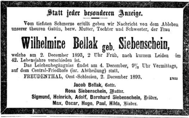Wilhelmine Bellak geb Siebenschein