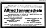 Death notice for Alfred Sonnenschein